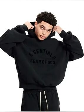Fear of God ESSENTIALS Arch Logo Jet Black Hoodie